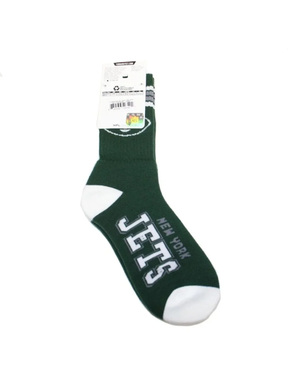 For Bare Feet Men's NFL 4-Stripe Deuce Performance Crew Socks Large NY Jets